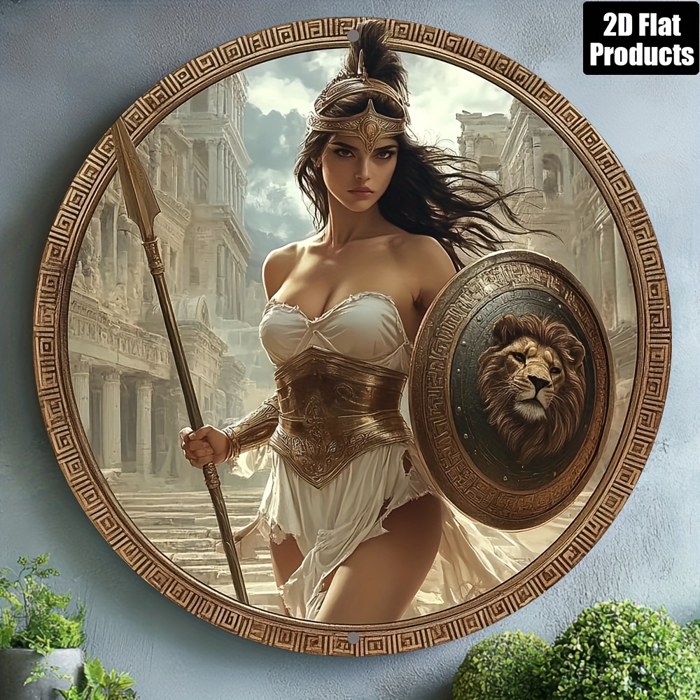 Home Office Kitchen - Vintage Greek Warrior Round Aluminum Wall