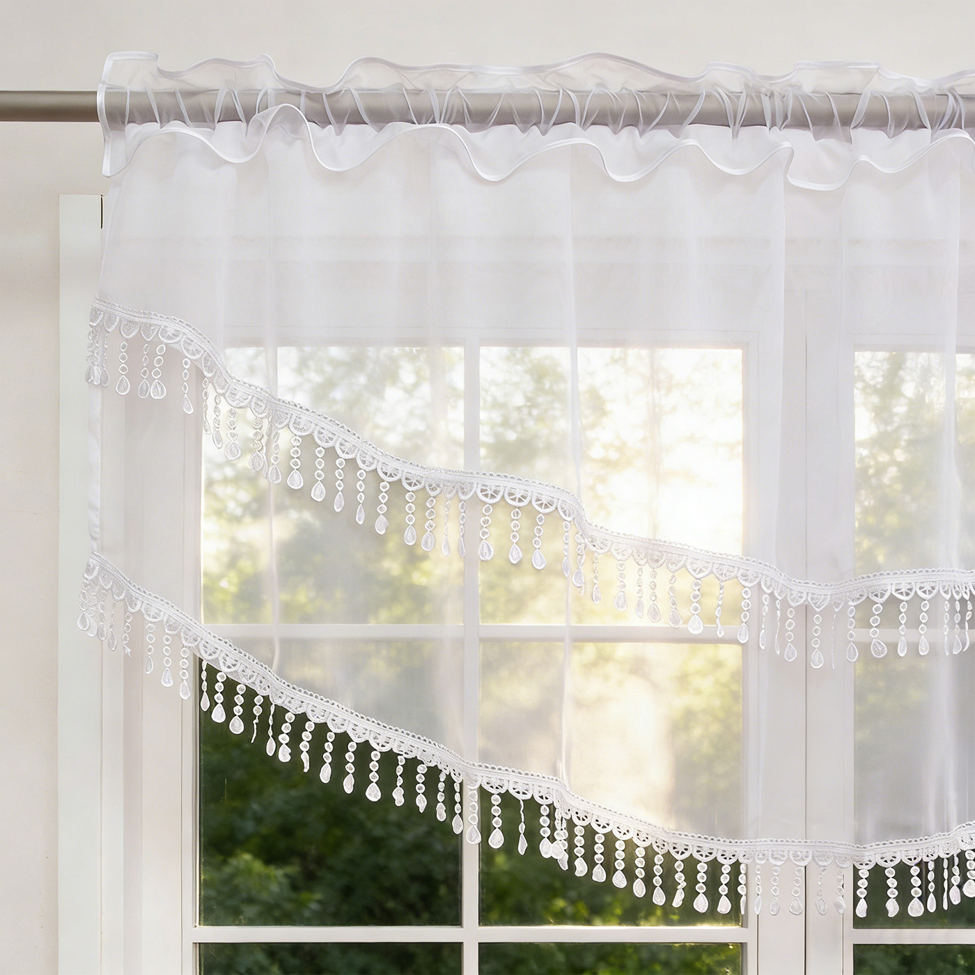 2PCS White Lace Beaded Tassel  - đánh giá và giá Home Office Kitchen