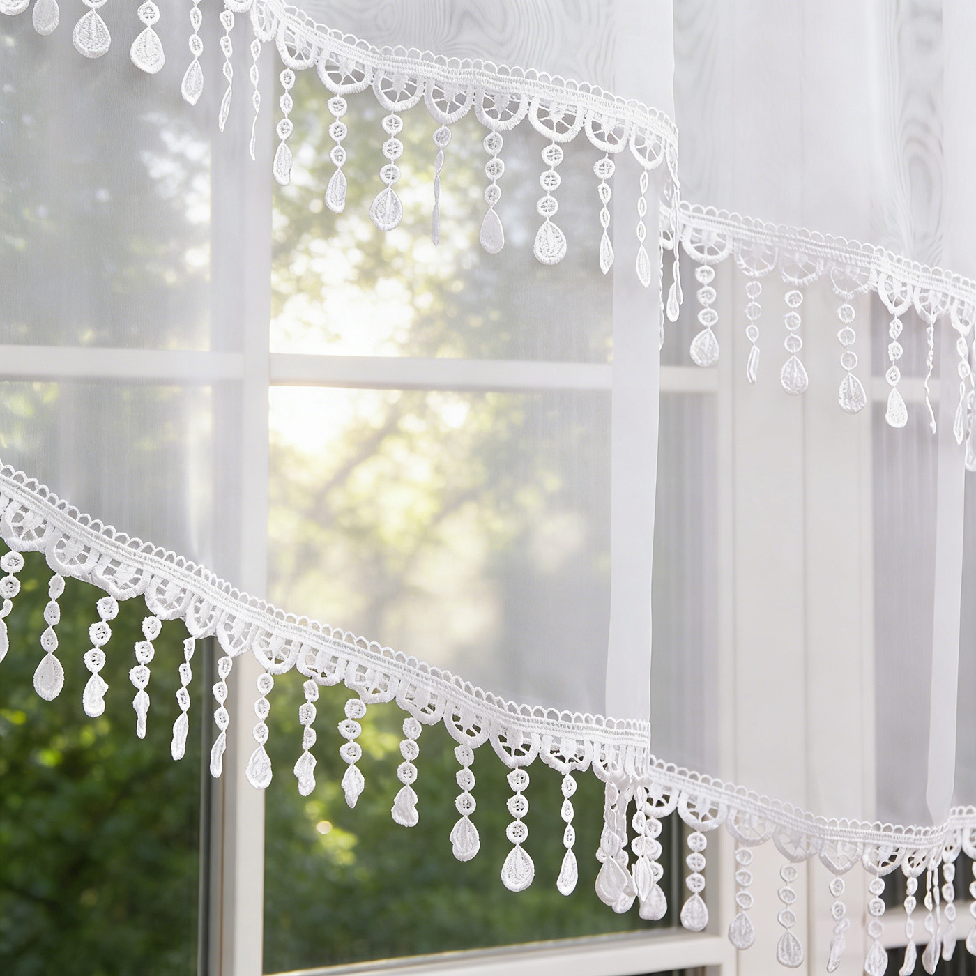 2PCS White Lace Beaded Tassel  - đánh giá và giá Home Office Kitchen