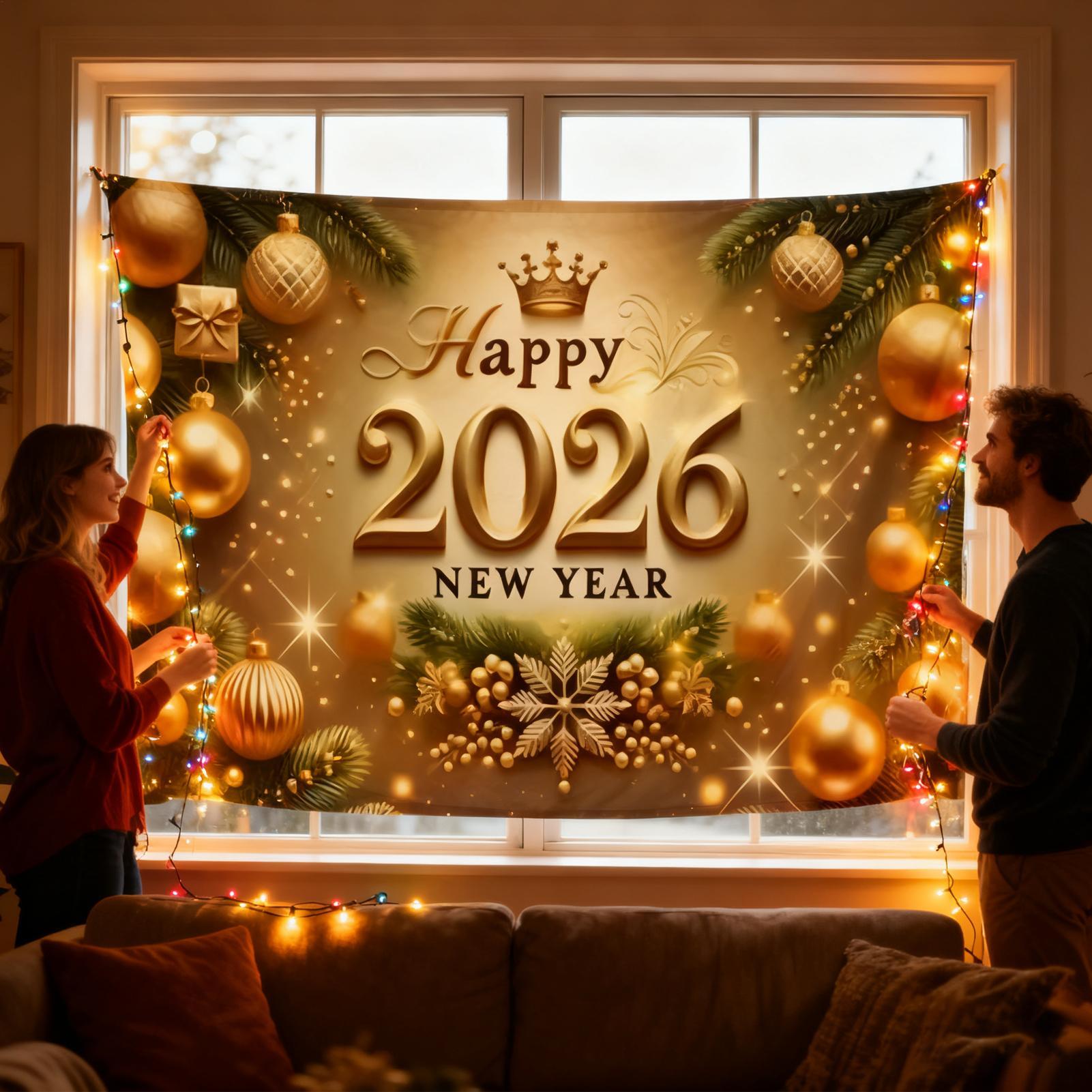 Happy New Year Banner 7x5 Ft 2 - đánh giá và giá Home Office Holidays 2026